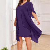 Solid Color O Neck A Line Short Sleeve Dress