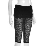 Sexy Lace Skinny High Waist Solid Color Bottoms