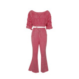 Casual Solid Color Off Shoulder Two Pieces