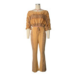 Casual Solid Color Off Shoulder Two Pieces