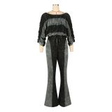 Casual Solid Color Off Shoulder Two Pieces