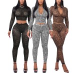 Solid Color Colorblock Zipper Long Sleeve Two Pieces