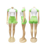 Solid Color O Neck Short Sleeve Two Pieces
