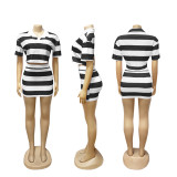 Casual Street Sportswear Daily Striped Print Stripe Turndown Collar Short Sleeve Two Pieces