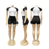 Solid Color O Neck Short Sleeve Two Pieces