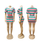 Casual Street Sportswear Daily Striped Print Stripe Turndown Collar Short Sleeve Two Pieces
