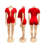 Sexy Street Solid Color V Neck Rompers