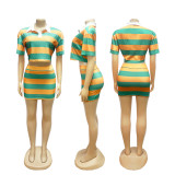 Casual Street Sportswear Daily Striped Print Stripe Turndown Collar Short Sleeve Two Pieces