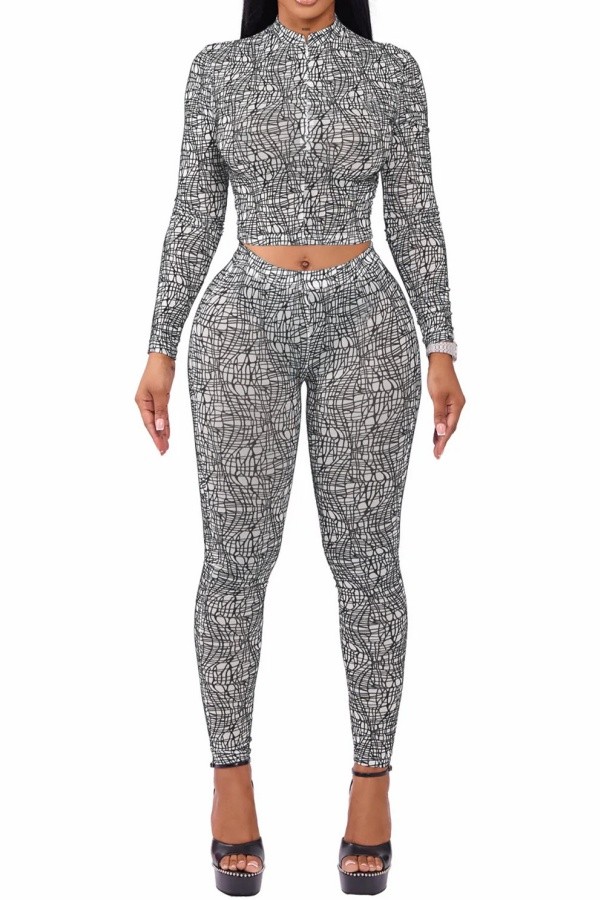 Solid Color Colorblock Zipper Long Sleeve Two Pieces