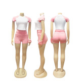 Solid Color O Neck Short Sleeve Two Pieces