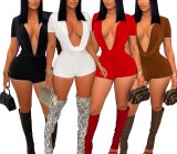 Sexy Street Solid Color V Neck Rompers