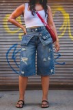 Ripped Capris Straight Denim Shorts