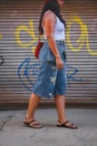 Ripped Capris Straight Denim Shorts