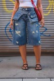Ripped Capris Straight Denim Shorts