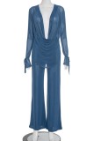 Solid Color V Neck Long Sleeve Two Pieces