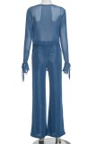 Solid Color V Neck Long Sleeve Two Pieces