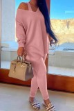 Casual Solid Color V Neck Long Sleeve Two Pieces