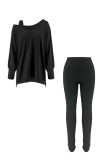 Casual Solid Color V Neck Long Sleeve Two Pieces