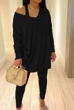 Casual Solid Color V Neck Long Sleeve Two Pieces