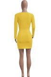 Casual Solid Patchwork V Neck A Line Dresses