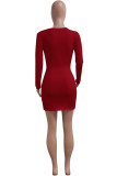 Casual Solid Patchwork V Neck A Line Dresses