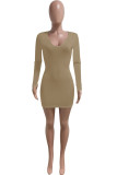 Casual Solid Patchwork V Neck A Line Dresses