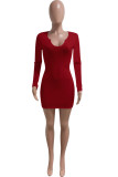 Casual Solid Patchwork V Neck A Line Dresses