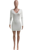 Casual Solid Patchwork V Neck A Line Dresses