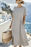 Casual Solid Color O Neck A Line Dresses