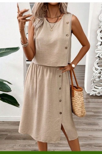 Solid Color O Neck Sleeveless Two Pieces