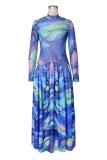 Party Formal Prom Irregular Printed O Neck Dresses