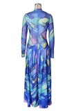 Party Formal Prom Irregular Printed O Neck Dresses