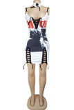 Sexy Street Spaghetti Strap Sleeveless Slip Pencil Dress skirt Print bandage Club Dresses