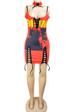 Sexy Street Spaghetti Strap Sleeveless Slip Pencil Dress skirt Print bandage Club Dresses