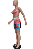 Fashion Sexy Print Backless Strap Design Halter Sleeveless Two Pieces