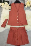 Casual Solid Color V Neck Sleeveless Two Pieces