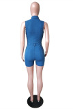 Fashion Casual Solid Ripped Turndown Collar Skinny Romper