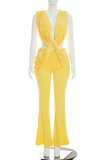 Sexy Solid Color V Neck Regular Jumpsuits