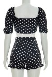 Sexy Casual Polka Dot Knotted Flounce Short Sleeve Two Pieces