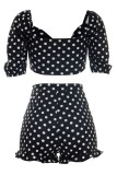 Sexy Casual Polka Dot Knotted Flounce Short Sleeve Two Pieces
