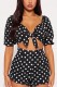 Sexy Casual Polka Dot Knotted Flounce Short Sleeve Two Pieces