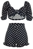 Sexy Casual Polka Dot Knotted Flounce Short Sleeve Two Pieces