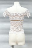 Sexy Solid Color Lace Off Shoulder T-Shirts