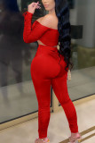 Sexy Solid Patchwork Draw String Fold Strapless Long Sleeve Short Two Pieces【Special offer, no returns or exchanges.】