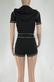 Sexy Casual Sportswear Y2k Zipper Cardigan Contrast Zipper Collar Short Sleeve Two Pieces