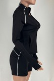 Casual Street Sportswear Solid Color Cardigan Zipper Cardigan Collar Long Sleeve Two Pieces