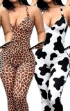 Sexy Print Backless Halter Skinny Jumpsuits