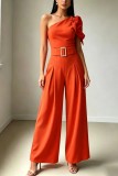 Casual Daily Solid Color One Shoulder Regular Jumpsuits
