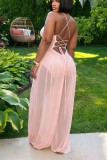 Sexy Street Solid Color Basic Halter Regular Jumpsuits