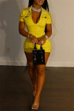 Fashion Casual Solid Embroidered Zipper Collar Skinny Romper